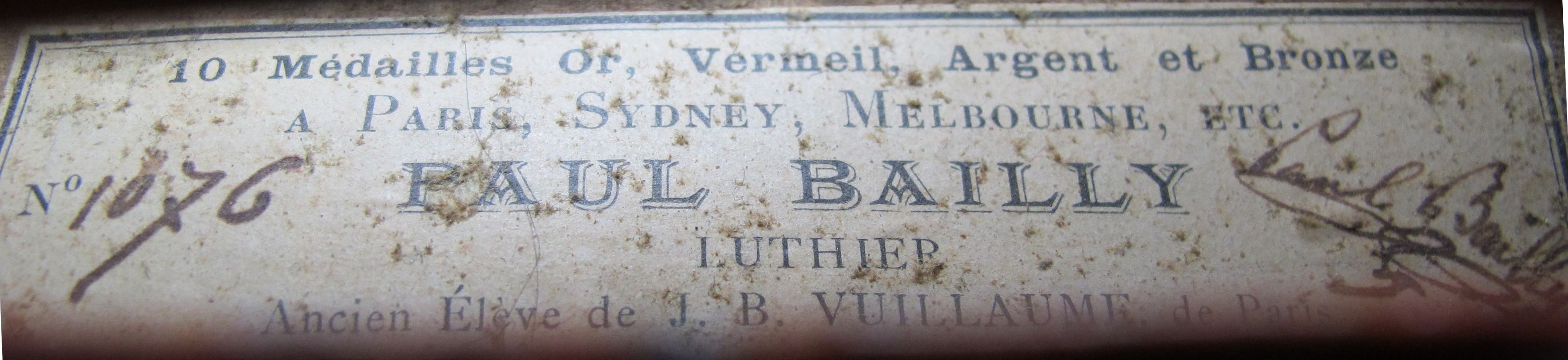 Etikette Geige Bailly um 1900